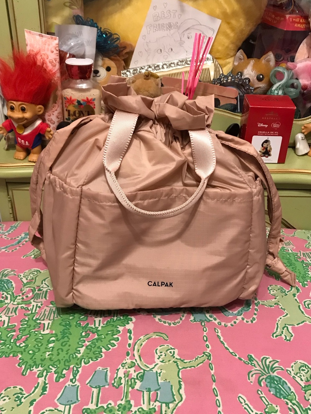 Calpak Dusty Rose Pink Drawstring Lunch Bag